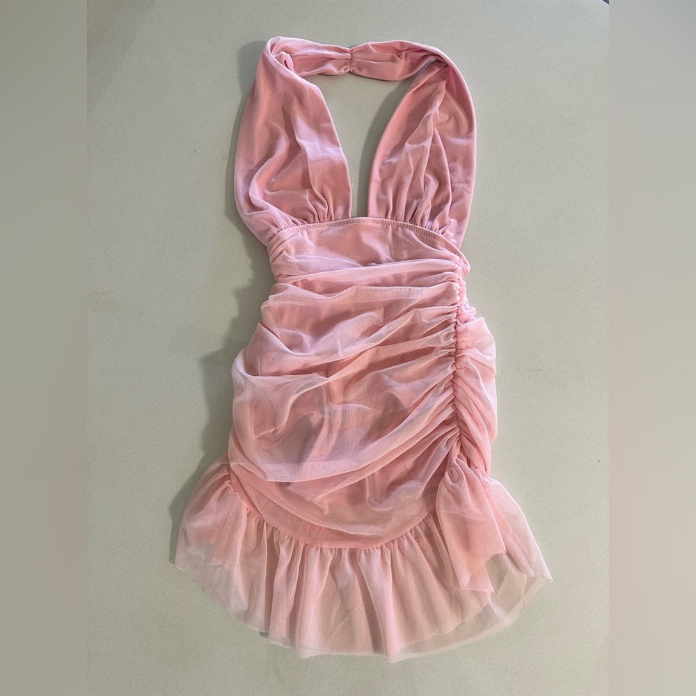 Norma Kamali Ruffle Halter Mio Mini Swim Dress – Baby Pink, XS NWOT - Picture 5 of 6